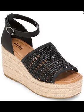 Ana Womens Size 9 Sandals Shoes Wedge Woven Espadrille Platform Lisa Black NIB